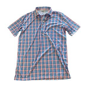 Collars and Co Polo Shirt Mens L Blue Pink Gingham Checkered Short Sleeve Golf